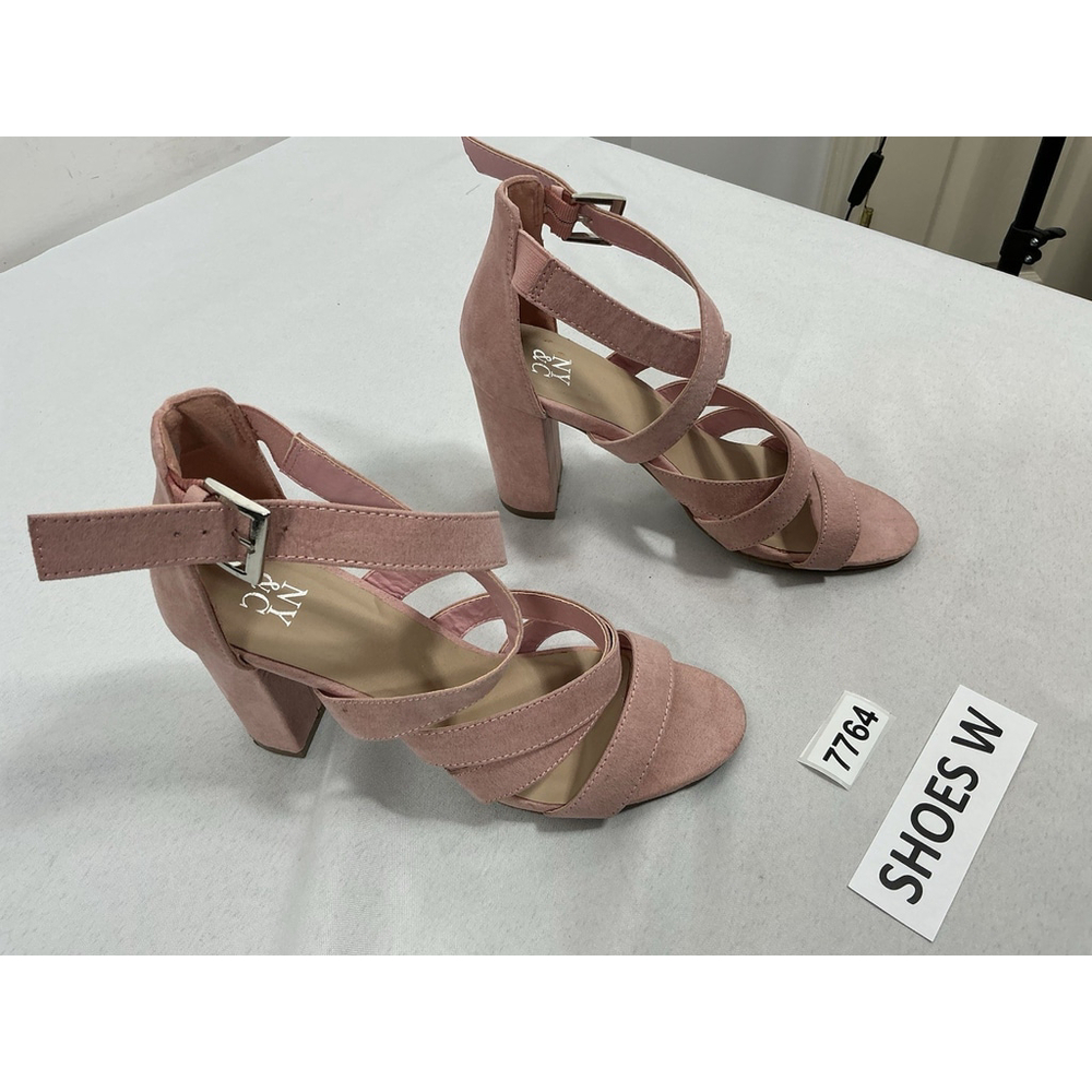 Womans NY & Co Strappy Sandals Pink Size 7 Stacked heel Open Toe - Picture 2 of 7